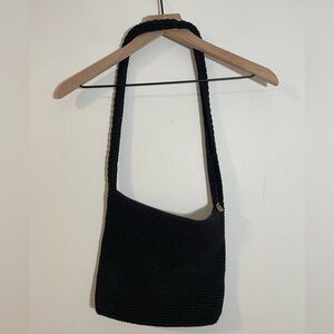 The Sak Black Crochet Shoulder Bag Purse Top Zip Closure